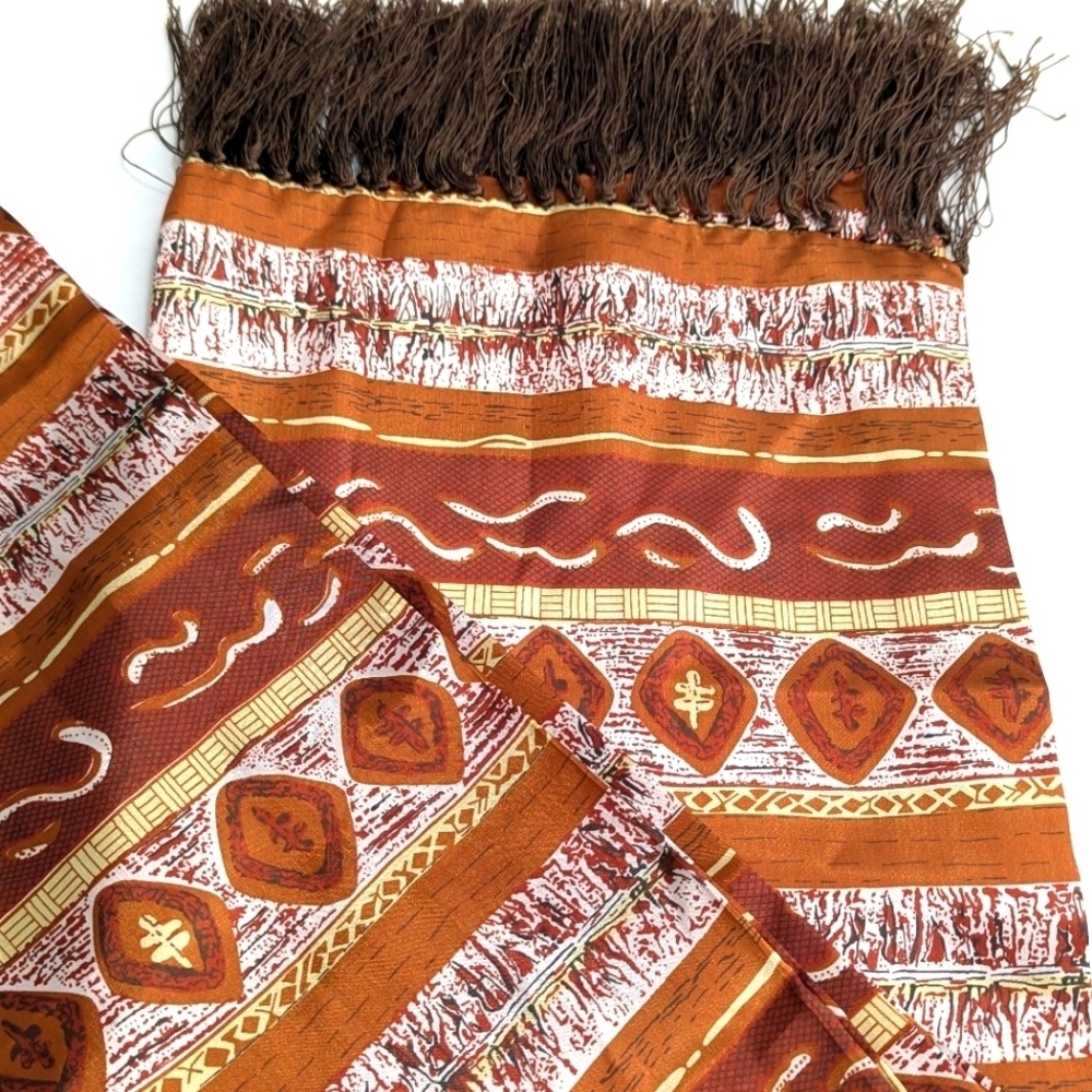 NWOT 100% Silk Abstract Print - Burnt Orange,Brown,Yellow Wide Oblong Scarf - Picture 6 of 15